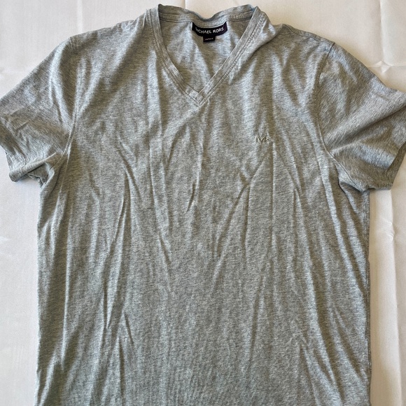 Michael Kors Men’s Heather Gray Cotton V‑Neck Tee MK Logo - M - Picture 1 of 5